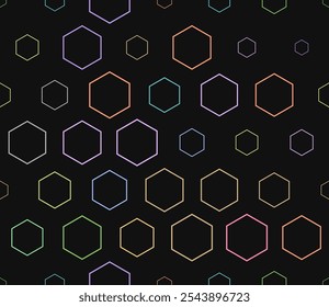 Tileable Hexagon Pattern. Multicolored geometric elements of varied size. Stacked hexagons mosaic pattern. Large hexagon shapes. Tileable design. Seamless vector illustration.