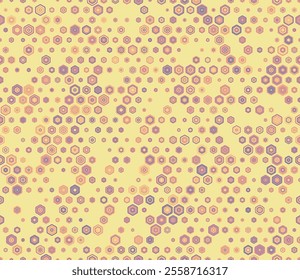 Tileable hexagon pattern. Multicolored geometric elements of varied size. Bold rounded stacked hexagons mosaic pattern. Hexagon shapes. Tileable design. Seamless vector illustration.