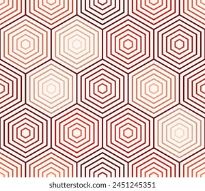 Tileable hexagon pattern. Red color tones gradients. Simple stacked hexagons. Large hexagons. Seamless pattern. Tileable vector illustration.