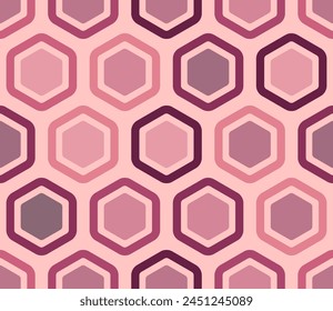 Tileable mosaic background. Bold rounded hexagon cells with padding and inner solid cells. Red color tones. Large hexagons. Tileable pattern. Seamless vector illustration.