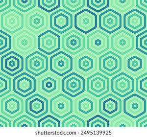 Tileable mosaic background. Bold rounded stacked hexagon cells. Large honeycomb cells. Multiple tones color palette. Seamless pattern. Tileable vector illustration.