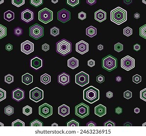 Tileable mosaic background. Multicolored geometric elements of varied size. Bold rounded stacked hexagons mosaic pattern. Honeycomb cells. Tileable pattern. Seamless vector illustration.