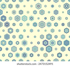 Tileable mosaic background. Multicolored geometric elements of varied size. Rounded stacked hexagons mosaic pattern. Hexagonal shapes. Tileable pattern. Seamless vector illustration.