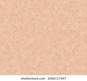 Tileable mosaic background. Rounded stacked hexagons mosaic cells. Red color tones. Regular hexagon shapes. Tileable pattern. Seamless vector illustration.