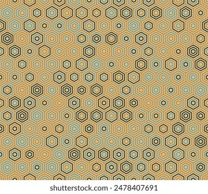 Tileable mosaic background. Simple stacked hexagons pattern. Hexagon cells. Multiple tones color palette. Seamless pattern. Tileable vector illustration.
