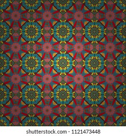 Tileable pattern for wallpaper, cards or fabric. Seamless pattern with yellow, orange and neutral flowers and leaves, abstract floral pattern.