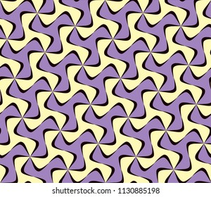 Tileable recurring sinuous warp op twisty ripply shape bright cyan color with dark black squiggly curvy ribbon with intricate nodes. Retro art style billowy wavelike form meander template fond surface
