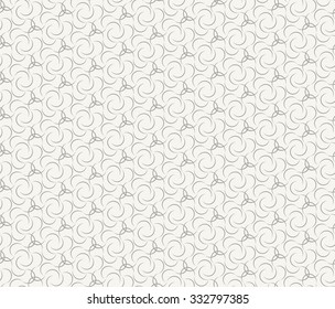 Tileable recurring sinuous warp op twisty ripply shape light beige color with dark grey squiggly curvy ribbon with intricate nodes. Retro art style billowy wavelike form meander template fond surface