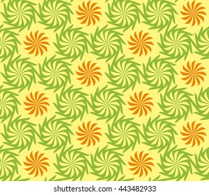 Tileable recurring twisty shape light lime color with dark red curve bent stripes. Retro romantic art style motive billowy form