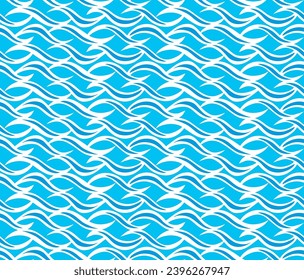 Tileable sinuous warp op shape form openwork light azure color with dark indigo squiggly bent strokes. Billowy curvy wavelike meander winding in simple linear vintage style distorted template fond