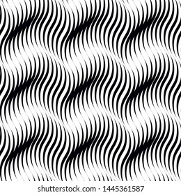 Tileable sinuous warp op wriggle shape form light white color on dark black squiggly bent strokes. Vibrant parallel simple billowy curvy smooth winding modern style distorted twisty water fond