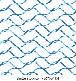 Tileable symmetry wavelike shape dark cyan color squiggly thin bent stripes. Billowy curvy form template in art style