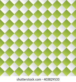 Tileable trendy 3d artistic quadrangle shape spliced optical op volume form template. Bright pea and light grey colors modular mesh retro techno style creative recurring concave zigzag fond design