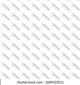 Tileable trendy staggered 3d quadrangle shape spliced form template. Light silver color modular mesh in retro style. Creative recurring concave interwoven criss cross mat fond design
