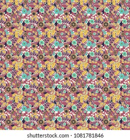 Tileable vector pattern for wallpaper, cards or fabric. Seamless pattern with beige, gray and pink flowers and leaves, abstract floral pattern.