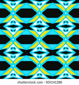 Tiled background with oriental ornaments. Aztec, mexican background. Ethnic tile seamless pattern. Hand drawn boho repeating pattern. Colorful blue indigo geometric seamless texture for swimwear. 