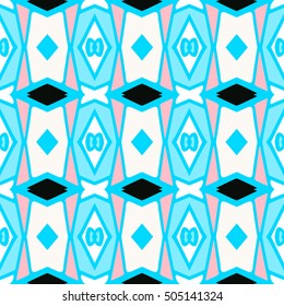 Tiled background with oriental ornaments. Aztec, mexican background. Ethnic tile seamless pattern. Hand drawn boho repeating pattern. Colorful blue indigo geometric seamless texture for swimwear. 