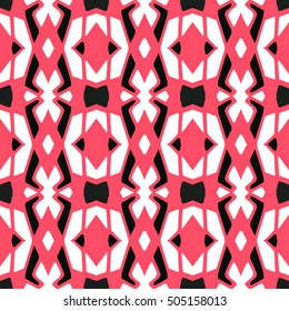 Tiled background with oriental ornaments. Aztec, mexican background. Ethnic tile seamless pattern. Hand drawn boho repeating pattern. Colorful red black white geometric seamless texture for swimwear.
