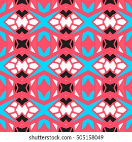 Tiled background with oriental ornaments. Aztec, mexican background. Ethnic tile seamless pattern. Hand drawn boho repeating pattern. Colorful red black white geometric seamless texture for swimwear.