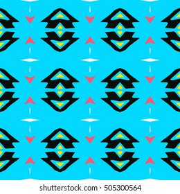 Tiled background with oriental ornaments. Aztec, mexican background. Ethnic tile seamless pattern. Hand drawn boho repeating pattern. Colorful blue indigo geometric seamless texture for swimwear. 