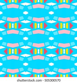 Tiled background with oriental ornaments. Aztec, mexican background. Ethnic tile seamless pattern. Hand drawn boho repeating pattern. Colorful blue indigo geometric seamless texture for swimwear. 