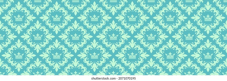 Tiled background pattern with beautiful floral ornament on blue and green background for your design. Seamless background for wallpaper, textures. Vector illustration.