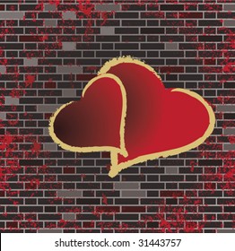 Tiled brick wall and the romance heart design
