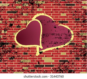 Tiled brick wall and the romance heart design
