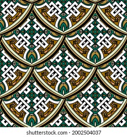 Mandalas de colores baldosas sin costura. Fondo de vector ornamental árabe. Repetir el contexto moderno con patrones. Ornamentos florales abstractos con elementos celtas. Decoración elegante y decoración.