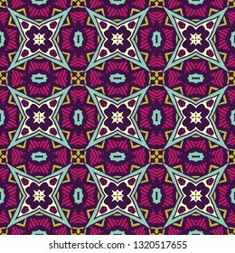 Tiled ethnic boho pattern for fabric. Abstract geometric mosaic vintage seamless pattern ornamental.