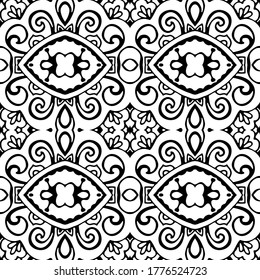 Tiled ethnic boho pattern for fabric. Abstract geometric mosaic vintage seamless pattern ornamental.Wallpaper for coloring