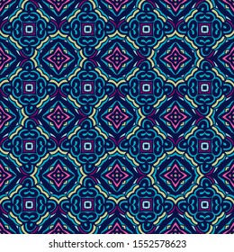 Tiled ethnic colorful flower tiled design  for fabric. Abstract geometric mosaic vintage seamless pattern ornamental.