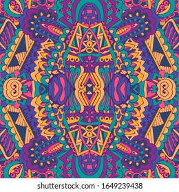 Tiled ethnic colorful vector pattern for fabric. Abstract geometric mosaic stars and circles seamless pattern ornamental