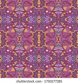 Tiled ethnic floral pattern for fabric. Abstract geometric mosaic vintage seamless pattern ornamental.