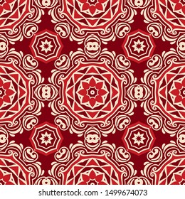 Tiled ethnic mandala pattern for fabric. Abstract geometric mosaic flowers ans circles seamless pattern ornamental
