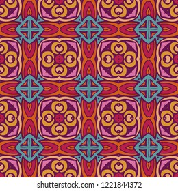 Tiled ethnic pattern for fabric. Abstract geometric mosaic vintage seamless pattern ornamental.