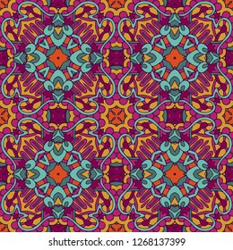 Tiled ethnic pattern for fabric. Abstract geometric mosaic vintage seamless pattern ornamental.