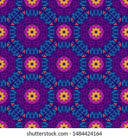 Tiled ethnic pattern for fabric. Abstract geometric mosaic vintage seamless pattern ornamental with stars