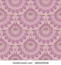 Mandalas florales enlosadas sin costura. Color rosa de fondo decorativo Deco. Vector repetido fondo rosa claro. Hermosos adornos. Elegancia flores de encaje, hojas, círculos. Decoración de lujo.