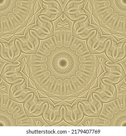 Mandalas florales enlosadas sin costura. Resumen de flores de estilo étnico. Fondo del vector de grunge ornamental. Repito relieve dorado mandalas. Diseño de líneas ornamentadas con patrones. Textura sin fin.