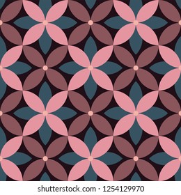 Tiled flower pattern. Abstract geometric floral ornament. Dark seamless pattern