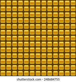 Tiled golden vector  background of repeating rectangles with rounded corners 