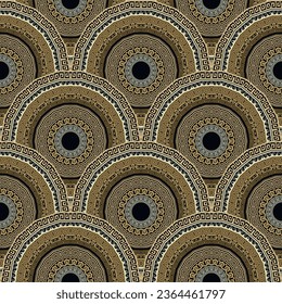 El estilo antiguo de la tribu griega enlosada gira en torno a las cadenas de mandalas sin fisuras. Fondo colorido vector ornamental. Repetir el fondo deco. Bonitos adornos modernos de mandalas Deco. Textura sin fin.