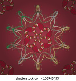 Tiled mandala design, best for print fabric or papper and more. Red, green, pink, brown and neutral colors. Vector Mandala. Boho style flower seamless pattern.