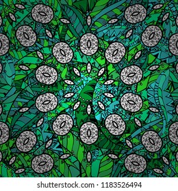 Tiled mandala design, best for print fabric or papper and more. Boho style flower. Vector Mandala. Black, green and white colors.