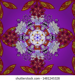 Tiled mandala design, best for print fabric or papper and more. Vector Mandala. White, violet and red colors. Boho style flower seamless pattern.