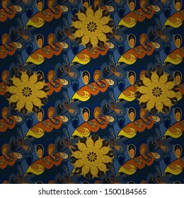 Tiled mandala design, best for print fabric or papper and more. Yellow, blue and orange colors. Vector Mandala. Boho style flower.