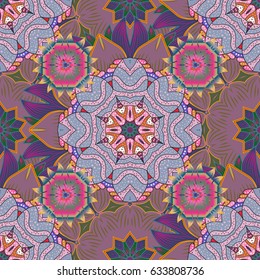 Tiled mandala design, best for print fabric or papper and more. Boho style flower seamless pattern. Red background. Vector Mandala.