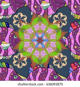 Tiled mandala design, best for print fabric or papper and more. Brown background. Vector Mandala. Boho style flower seamless pattern.