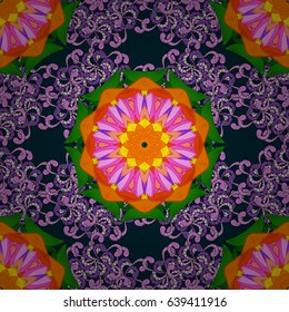 Tiled mandala design, best for print fabric or papper and more. Blue background. Vector Mandala. Boho style flower seamless pattern.